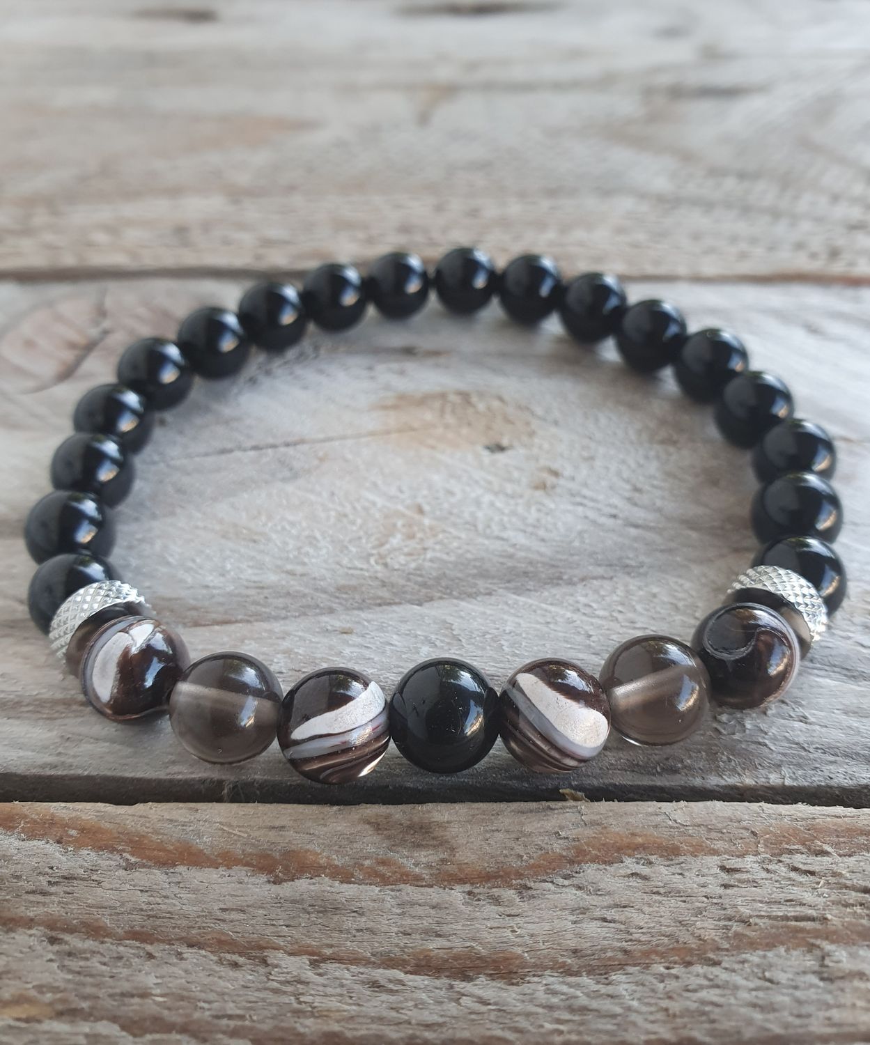 Bracelet Homme Nacre Noire / Obsidienne Noire