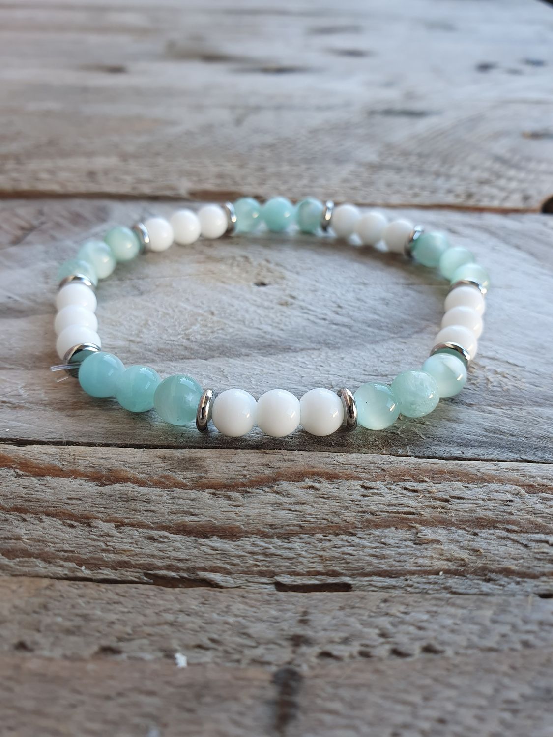 Bracelet Pierre de Lune Verte &amp; Agate Blanche