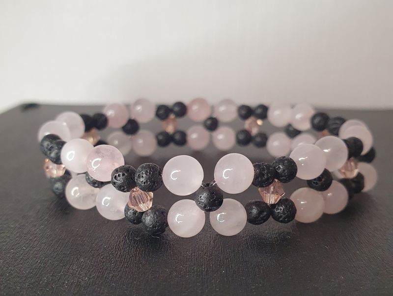 Stone Flower  Pierre de Lave / Quartz Rose
