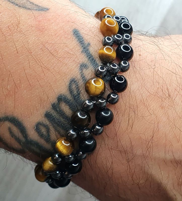 &quot;L&#39;élégance&quot; Oeil de Tigre / Obsidienne Noire / Hématite