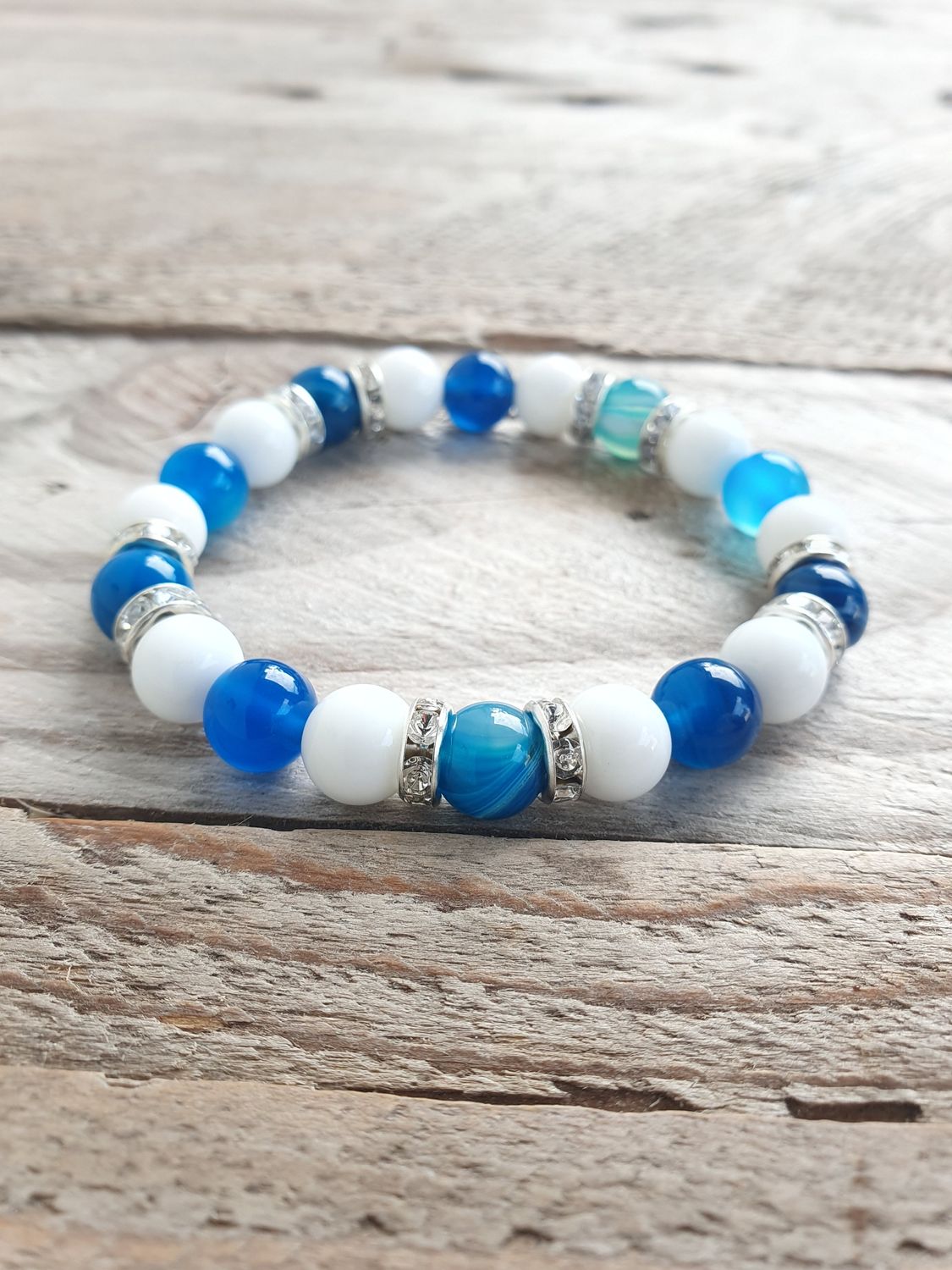 Bracelet Agate Bleu et Blanche 8mm