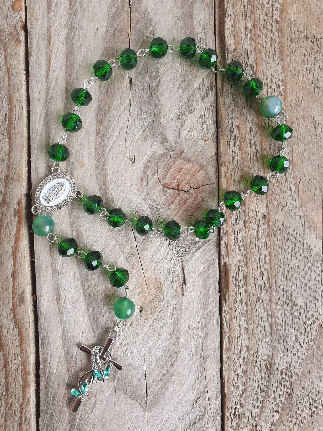 Mini Chapelet Cristal Vert &amp; Agate 8mm