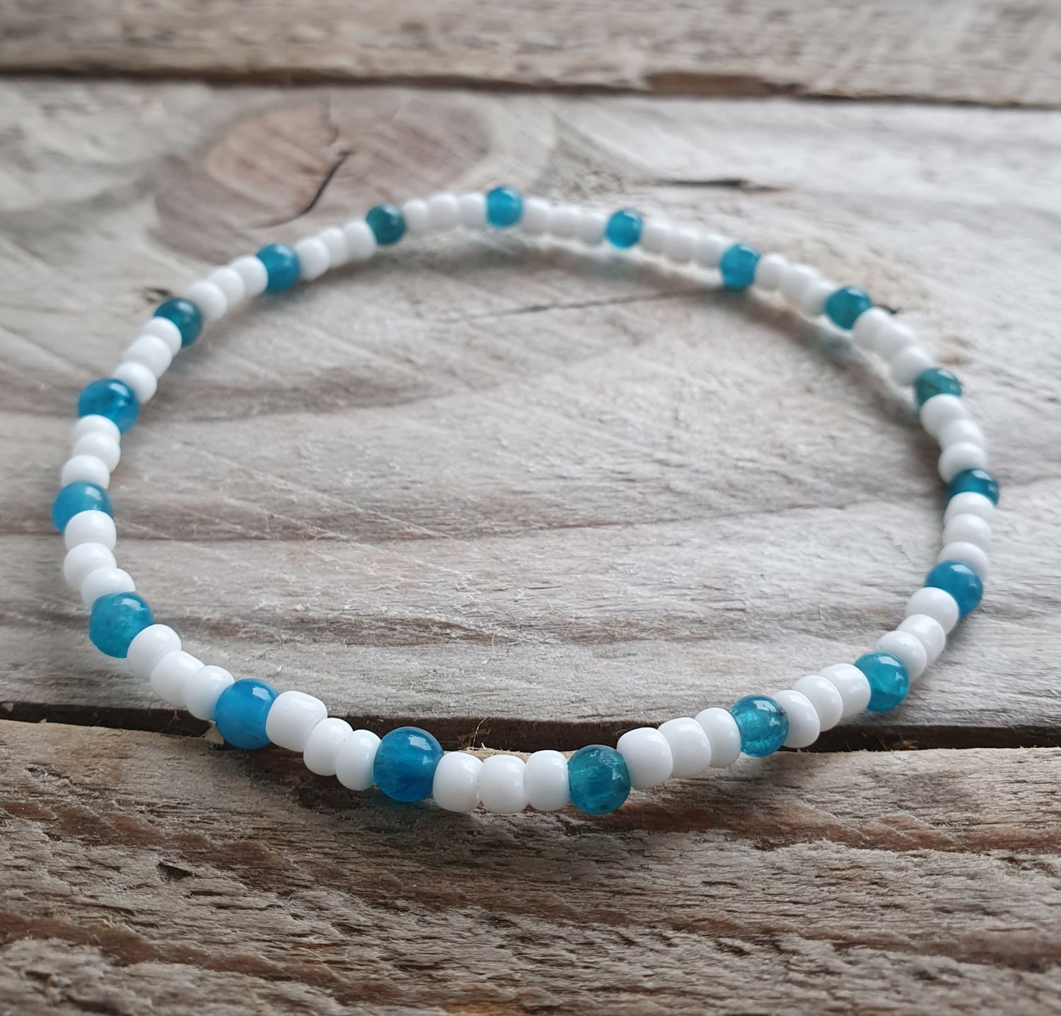 Bracelet Apatite Bleue/ PDV blanche