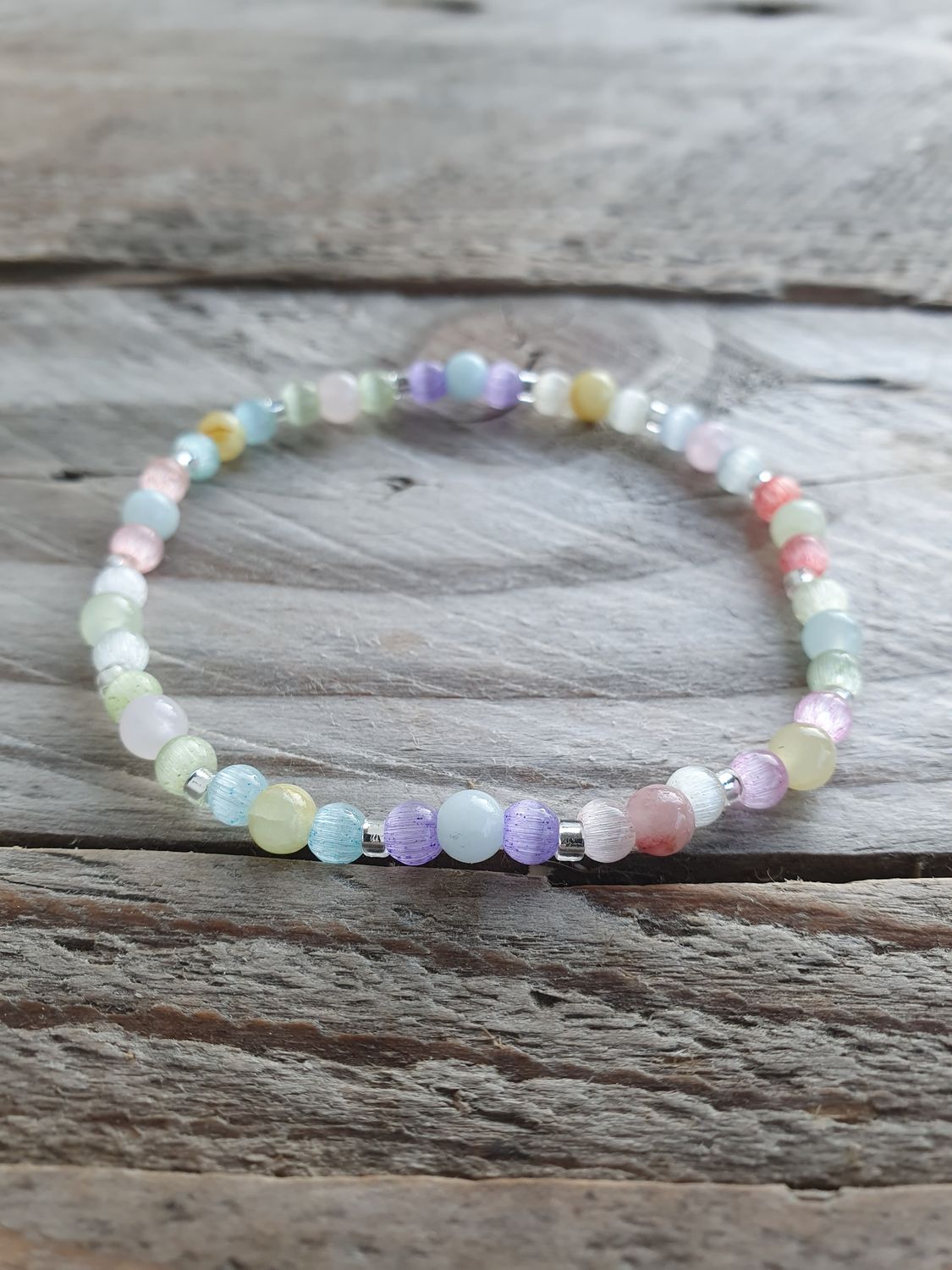 Bracelet Pierre Jade Multicolore et Perle de verre