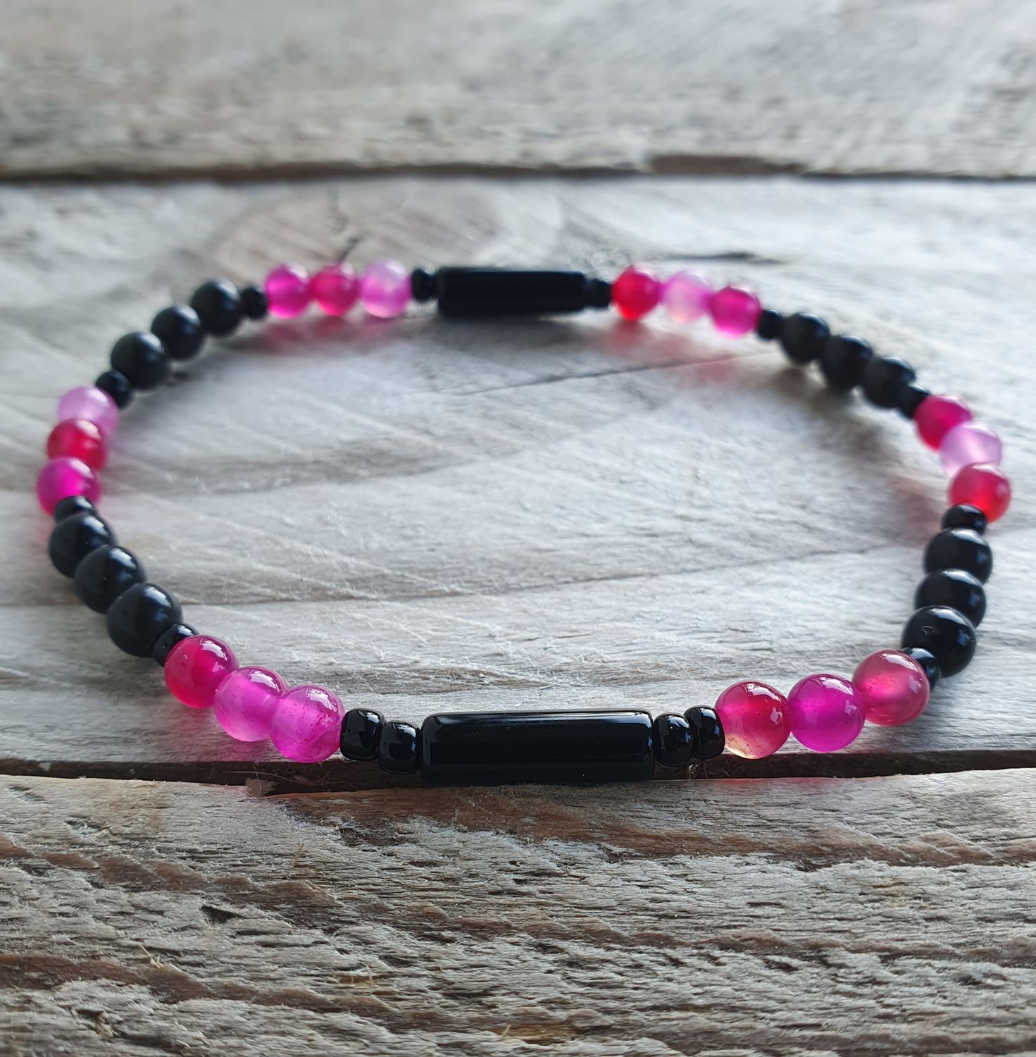 Bracelet Agate Fushia et Agate noir