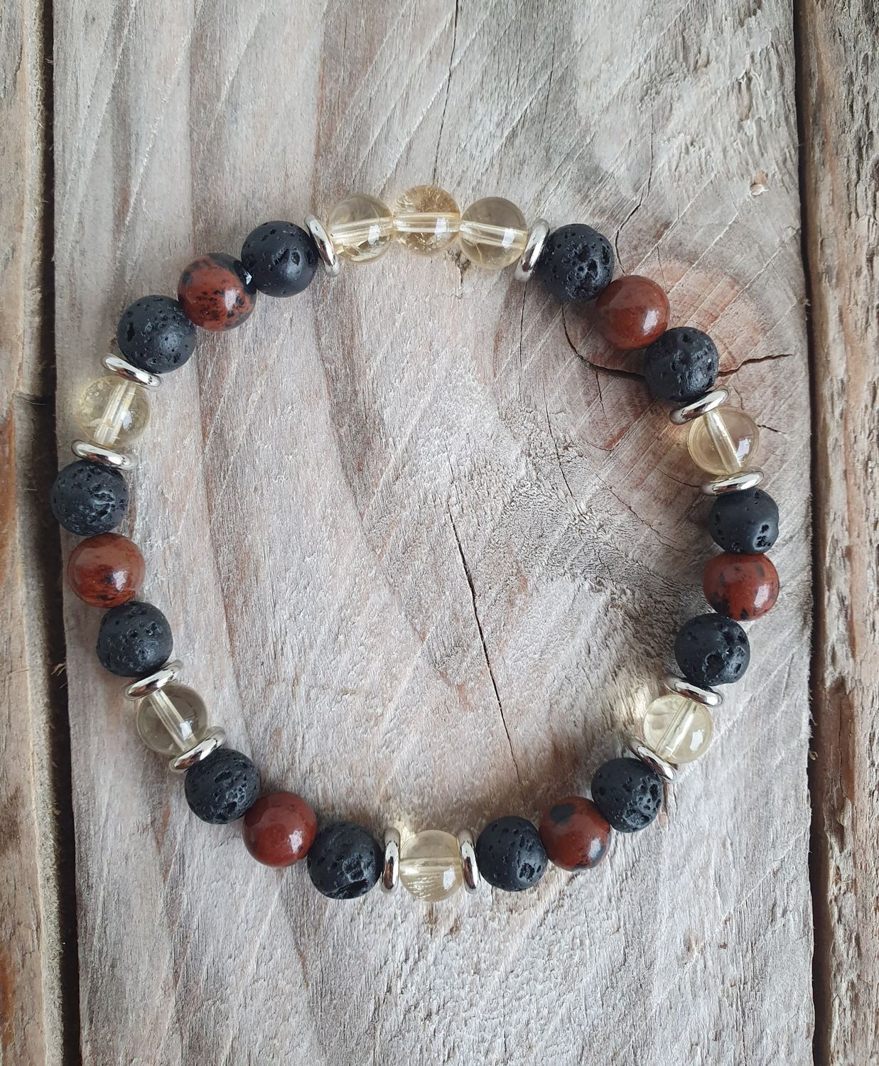 Bracelet Obsidienne Acajou Mahogany/Pierre de Lave/Citrine