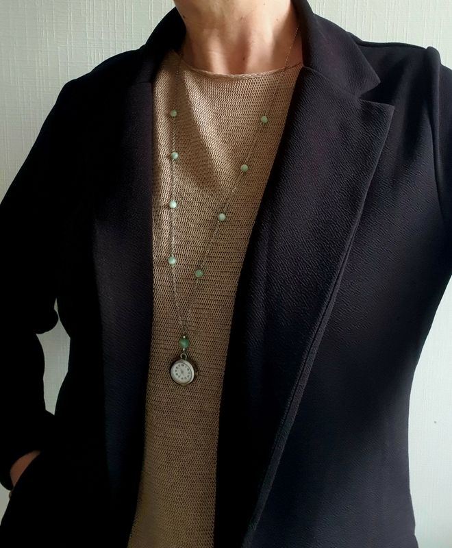 Collier Sautoir Montre Pierre de Lune Verte 6mm