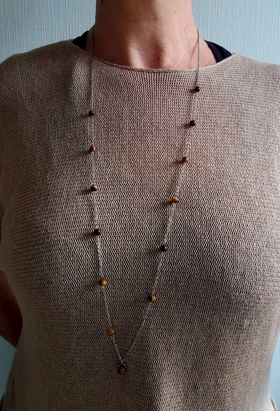 Collier Sautoir Oeil de Tigre Naturelle 6mm