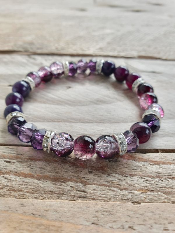 Bracelet Perles de verre Pourpre Agate Violette