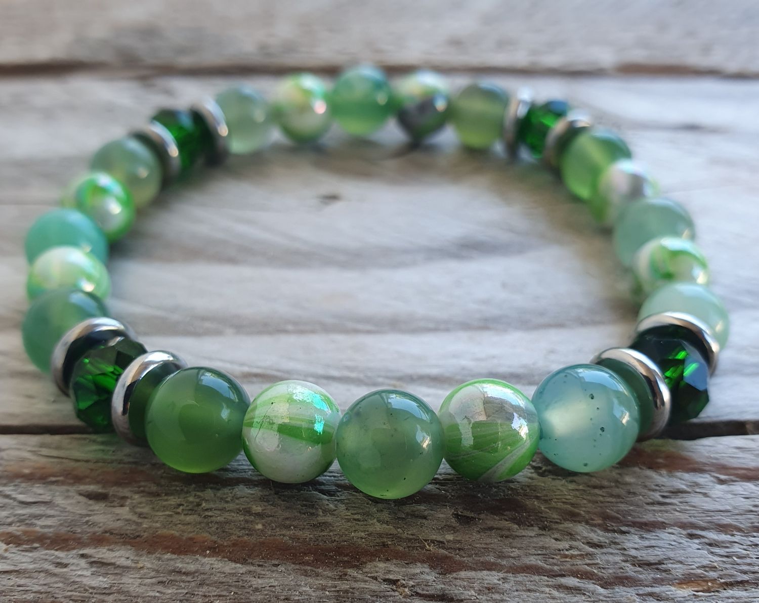 Bracelet Agate Verte, Perle de verre &amp; Acrylique Design