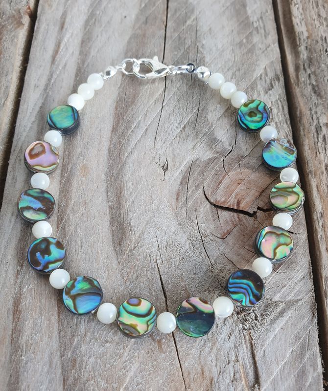 Bracelet Nacre Abalone Rond  &amp; Nacre Naturelle Ivoire 