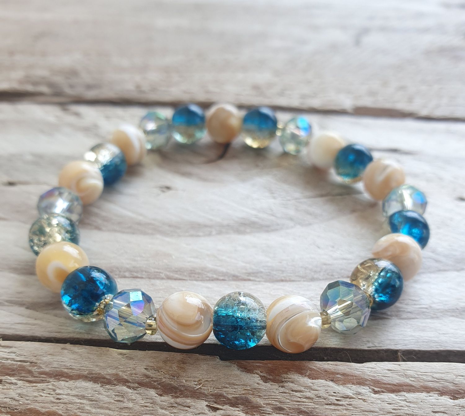 Bracelet Perles de verre &amp; Nacre Caramel