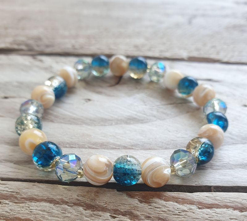 Bracelet Perles de verre &amp; Nacre Caramel