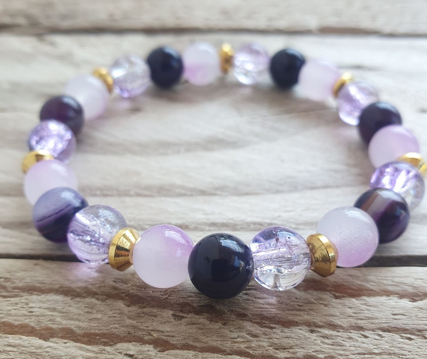 Bracelet Perles de verre Parme &amp; Agate Violette