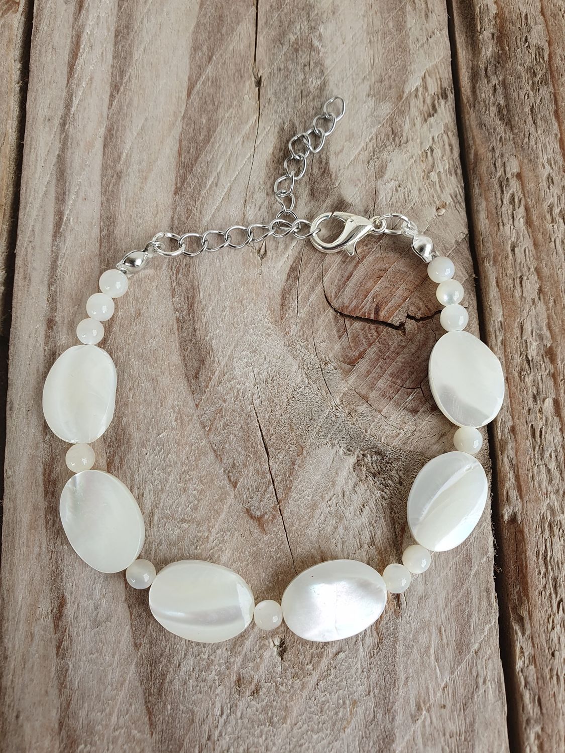 Bracelet Nacre Ivoire  Ovale 10*14mm Argenté