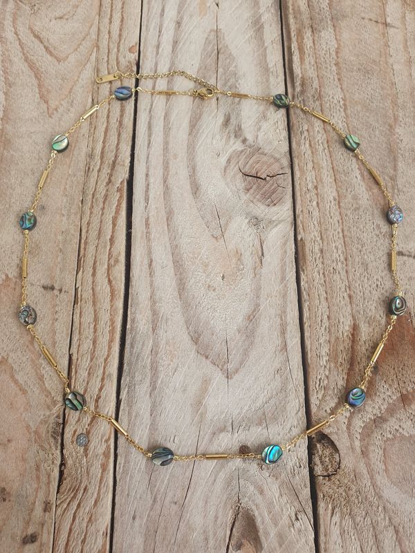 Collier Acier Inoxydable doré &amp; Nacre Abalone Perle Ovale 6*8mm