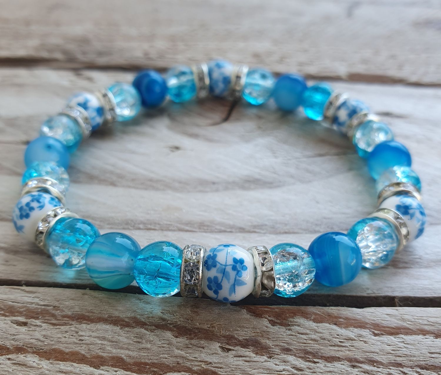 Bracelet Perles Porcelaine &amp; Agate Bleue