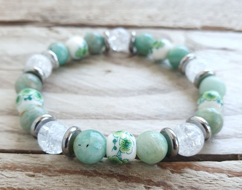 Bracelet Perles Porcelaine &amp; Amazonite Verte