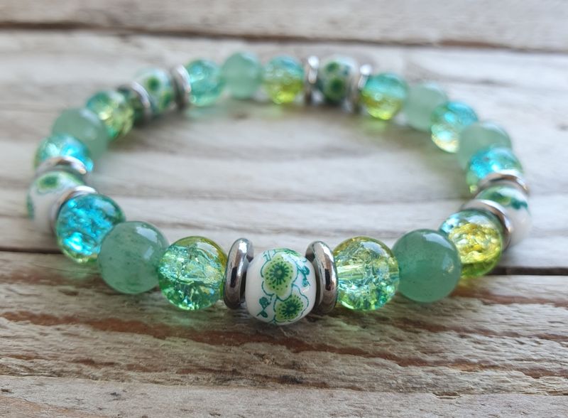 Bracelet Perles Porcelaine &amp; Aventurine Verte