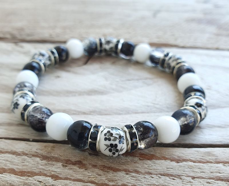 Bracelet Perles Porcelaine &amp; Agate blanche