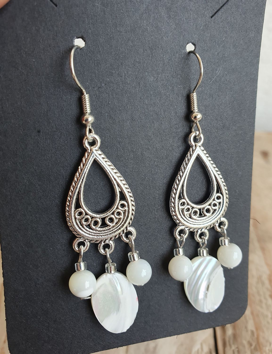 Boucles D&#39;oreilles Nacre Naturelle Ivoire