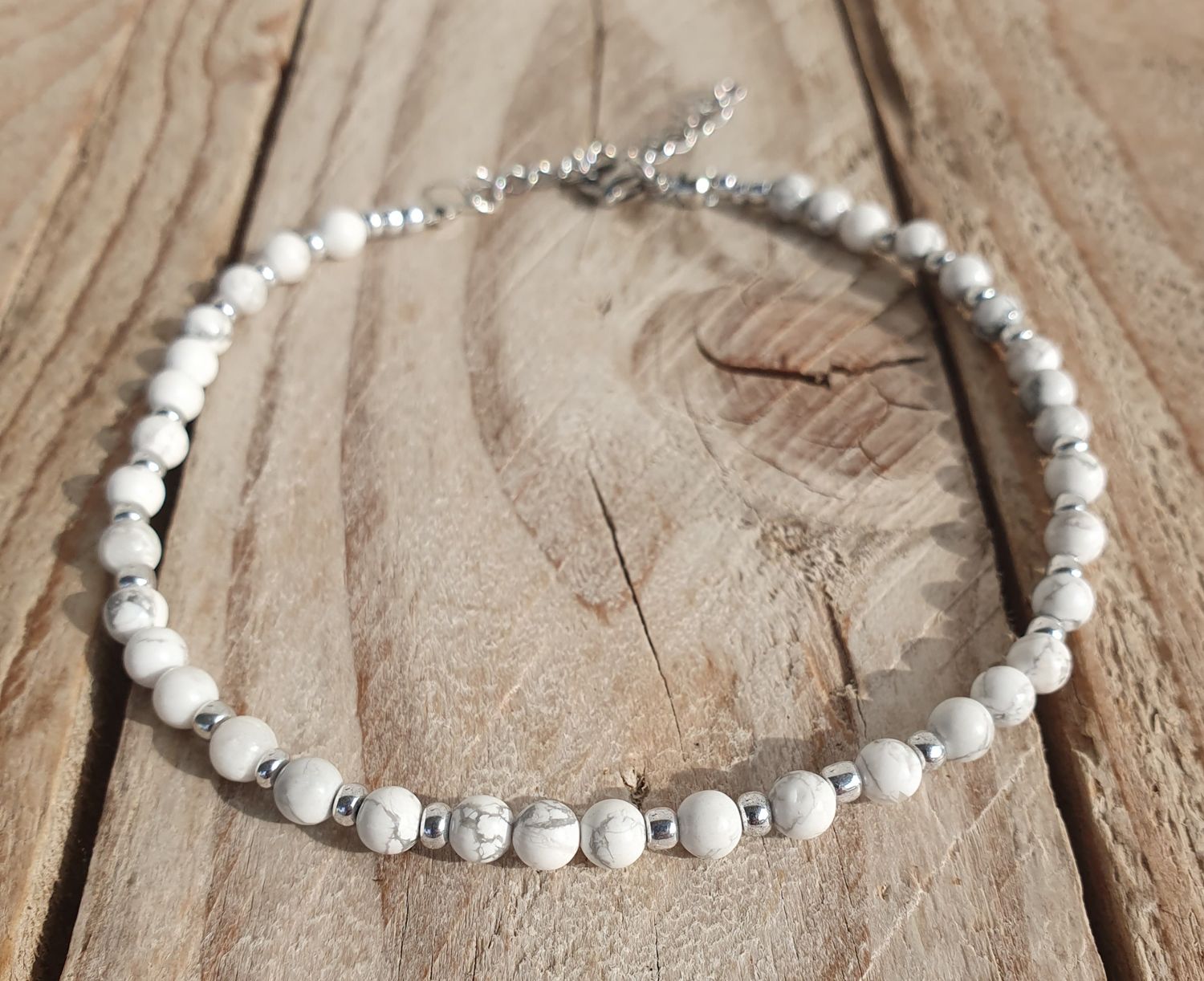 Bracelet de Cheville Howlite Blanche argenté