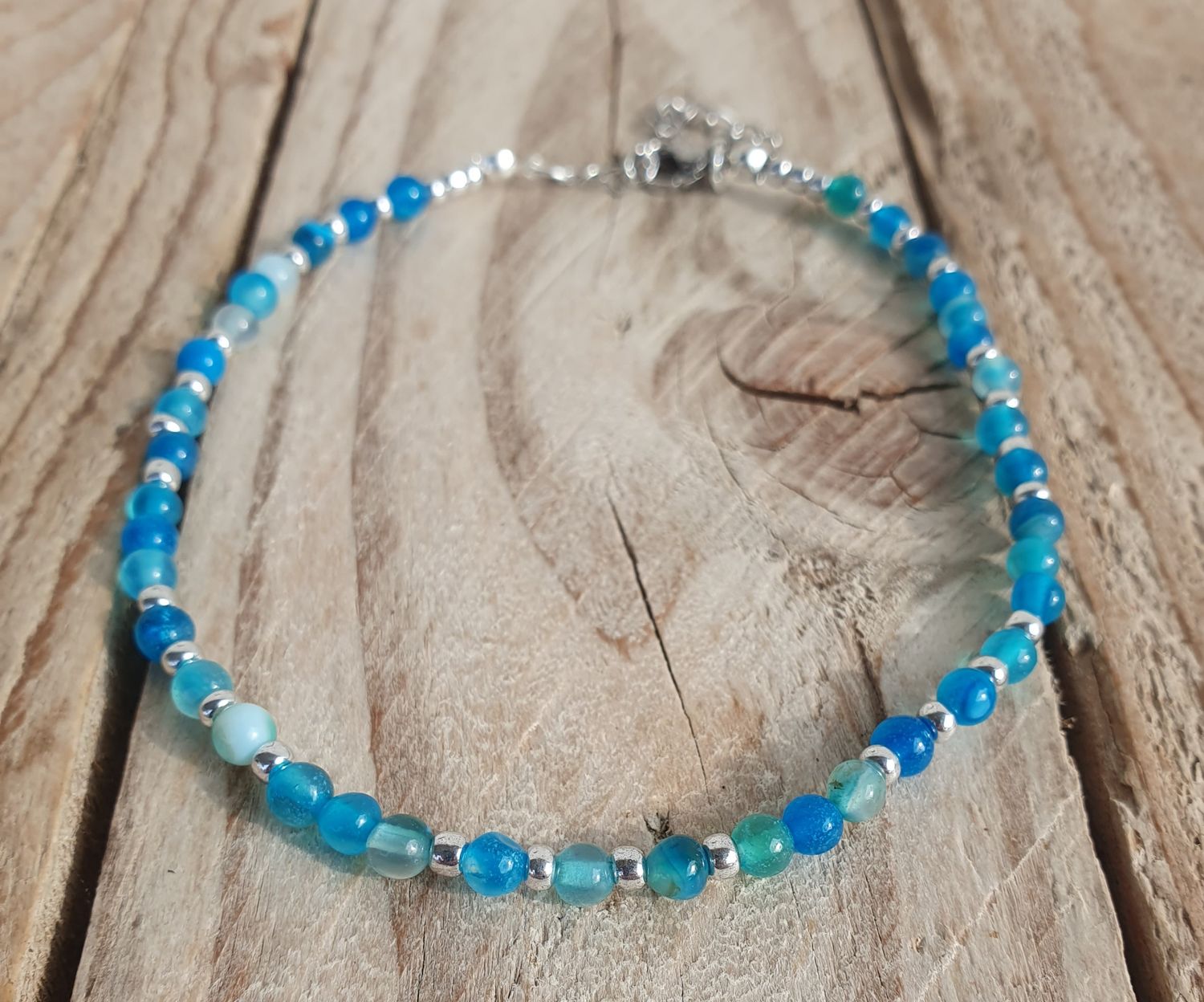 Bracelet de Cheville Agate Bleue argenté