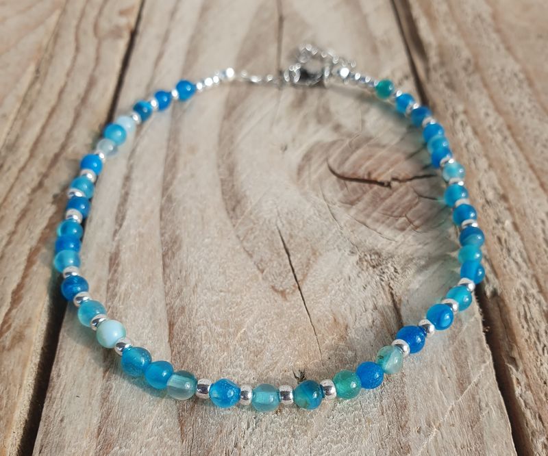 Bracelet de Cheville Agate Bleue argenté