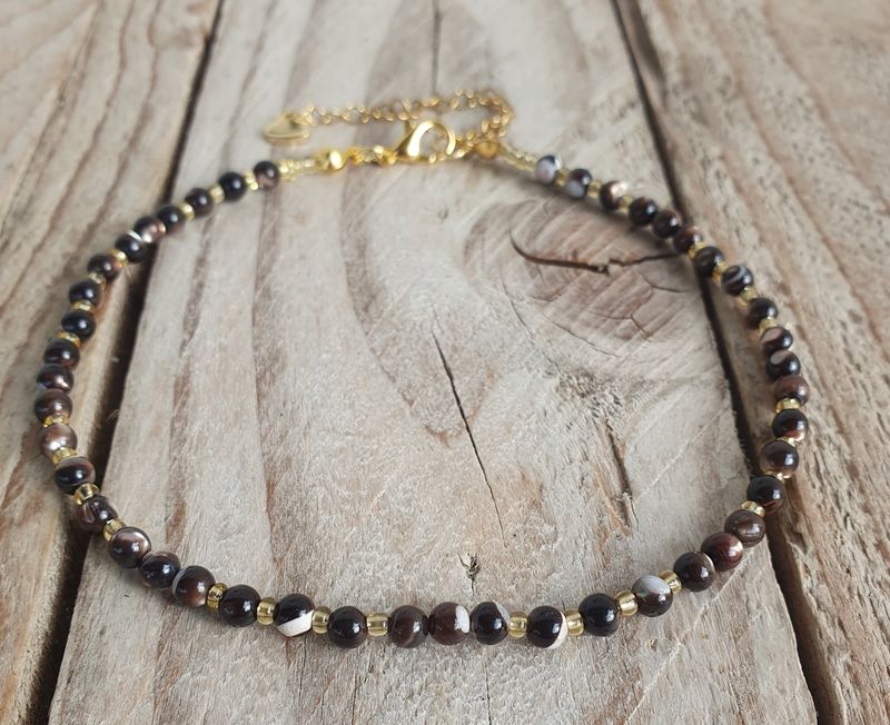 Bracelet de Cheville Nacre Moka Doré