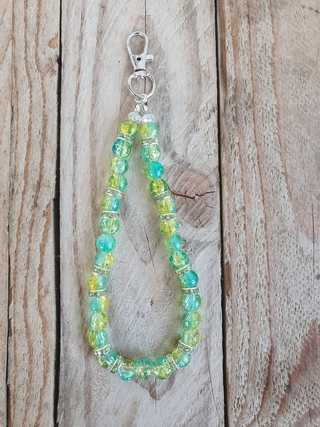 Keyschain Perle de Verre Bicolore Turquoise lemon