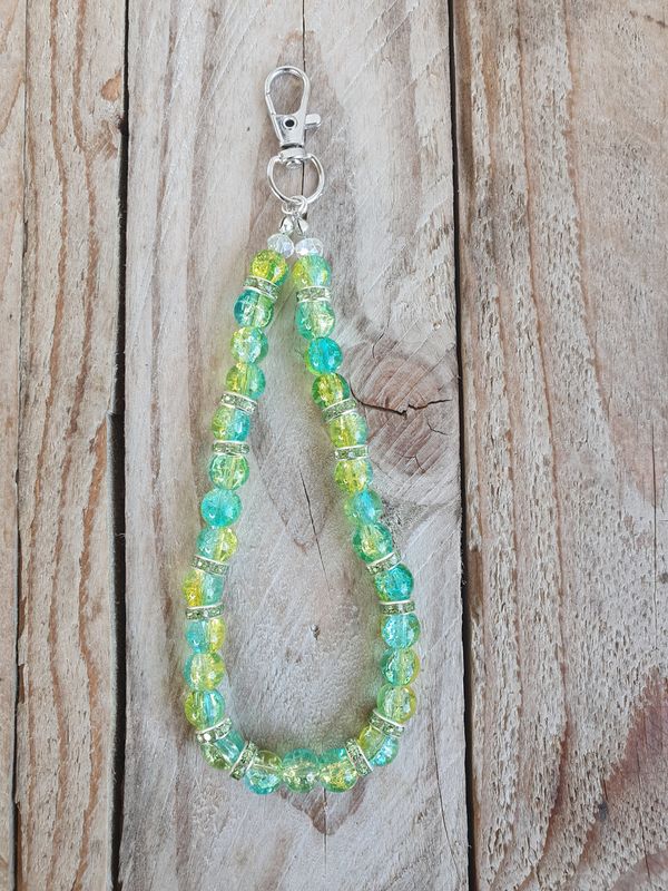 Keyschain Perle de Verre Bicolore Turquoise lemon