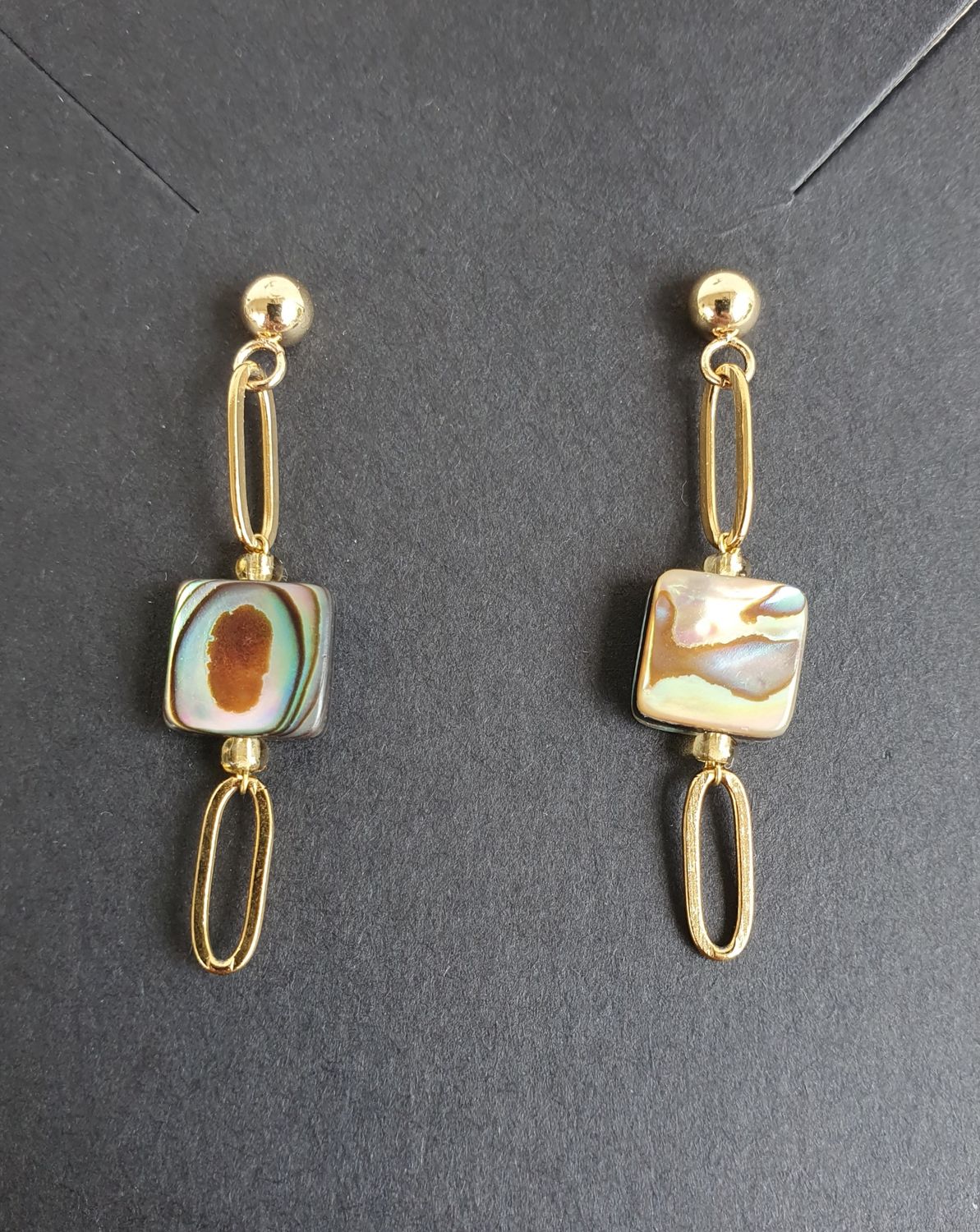 Boucles d&#39;Oreilles Nacre Abalone &amp; Maille Doré acier inoxydable 304