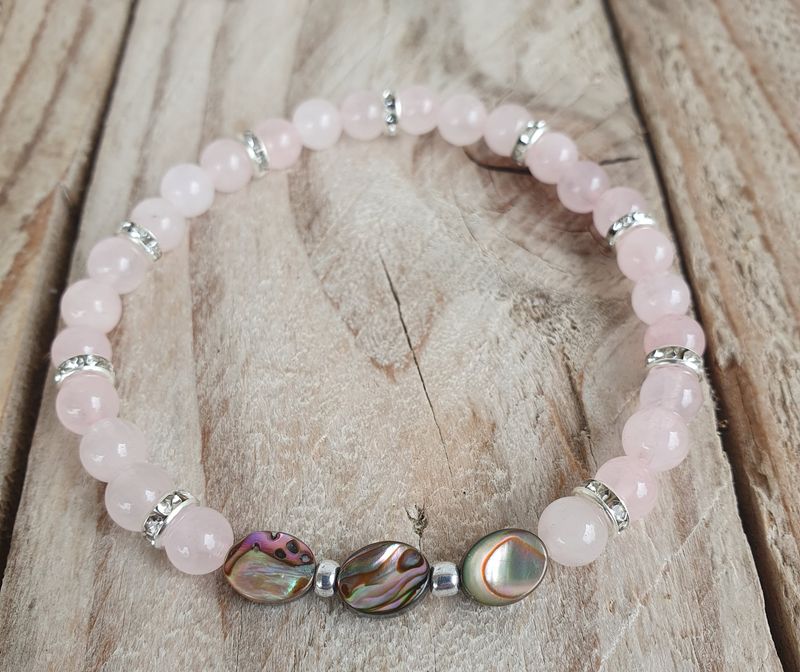 Bracelet Quartz Rose &amp; Abalone strass argenté