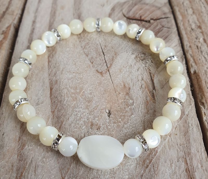 Bracelet Nacre Ivoire &amp; Nacre ovale 10*14