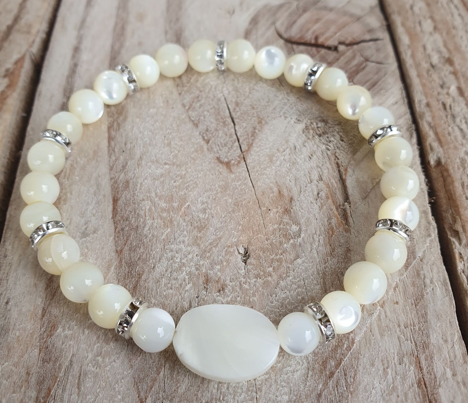 Bracelet Nacre Ivoire &amp; Nacre ovale 10*14