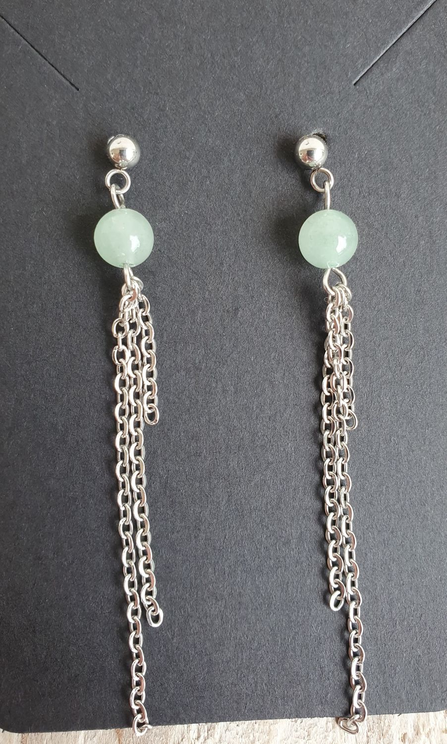 Boucles d&#39;Oreilles Classique chic Aventurine verte Argenté