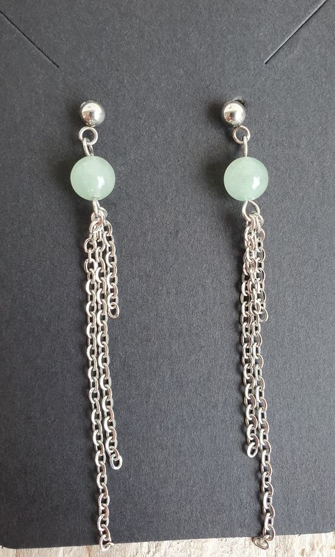 Boucles d&#39;Oreilles Classique chic Aventurine verte Argenté