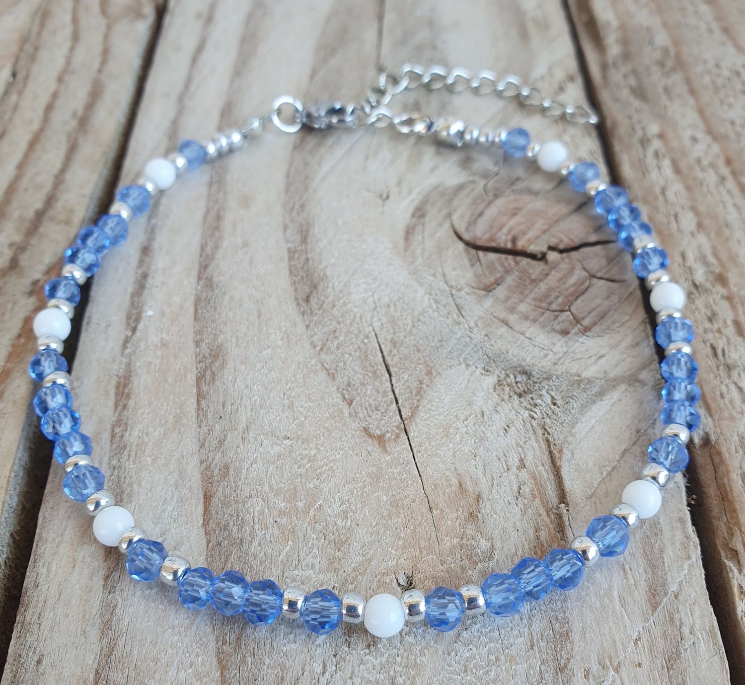 Bracelet de Cheville Cristal Bleu Jean &amp; Agate blanche