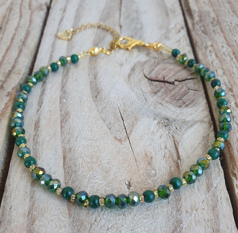 Bracelet de Cheville Cristal Vert Emeraude et Malachite