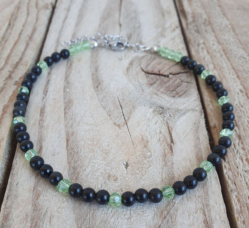 Bracelet de Cheville Cristal Anis &amp; Obsidienne Noire