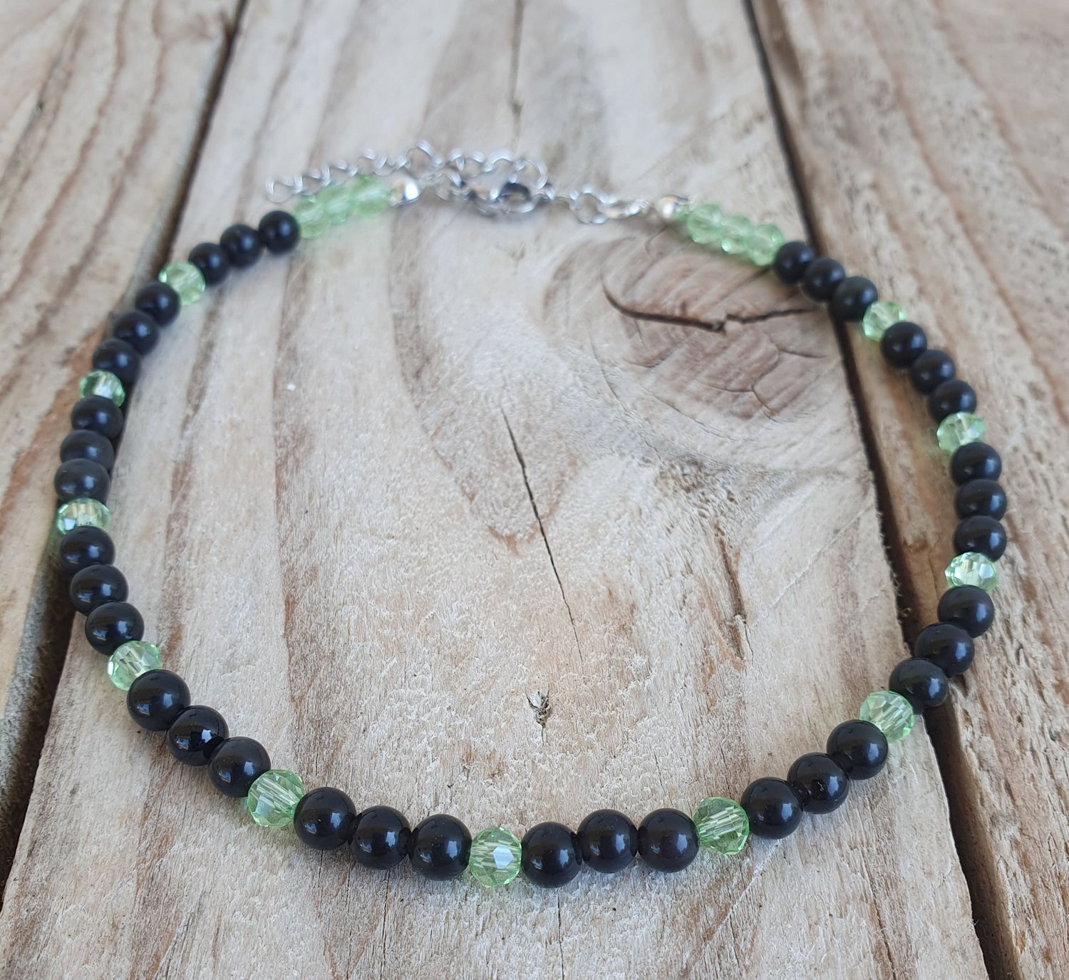 Bracelet de Cheville Cristal Anis &amp; Obsidienne Noire
