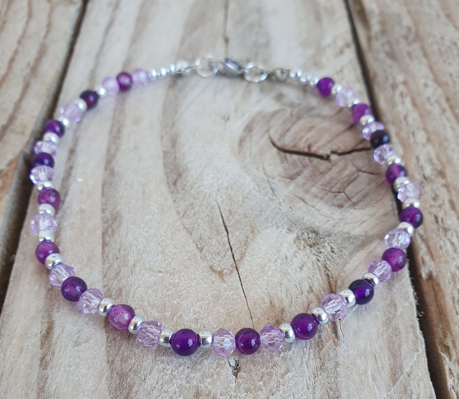 Bracelet de Cheville Cristal Parme et Agate Violette