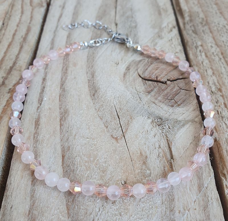 Bracelet de Cheville Cristal Rose et Quarts Rose