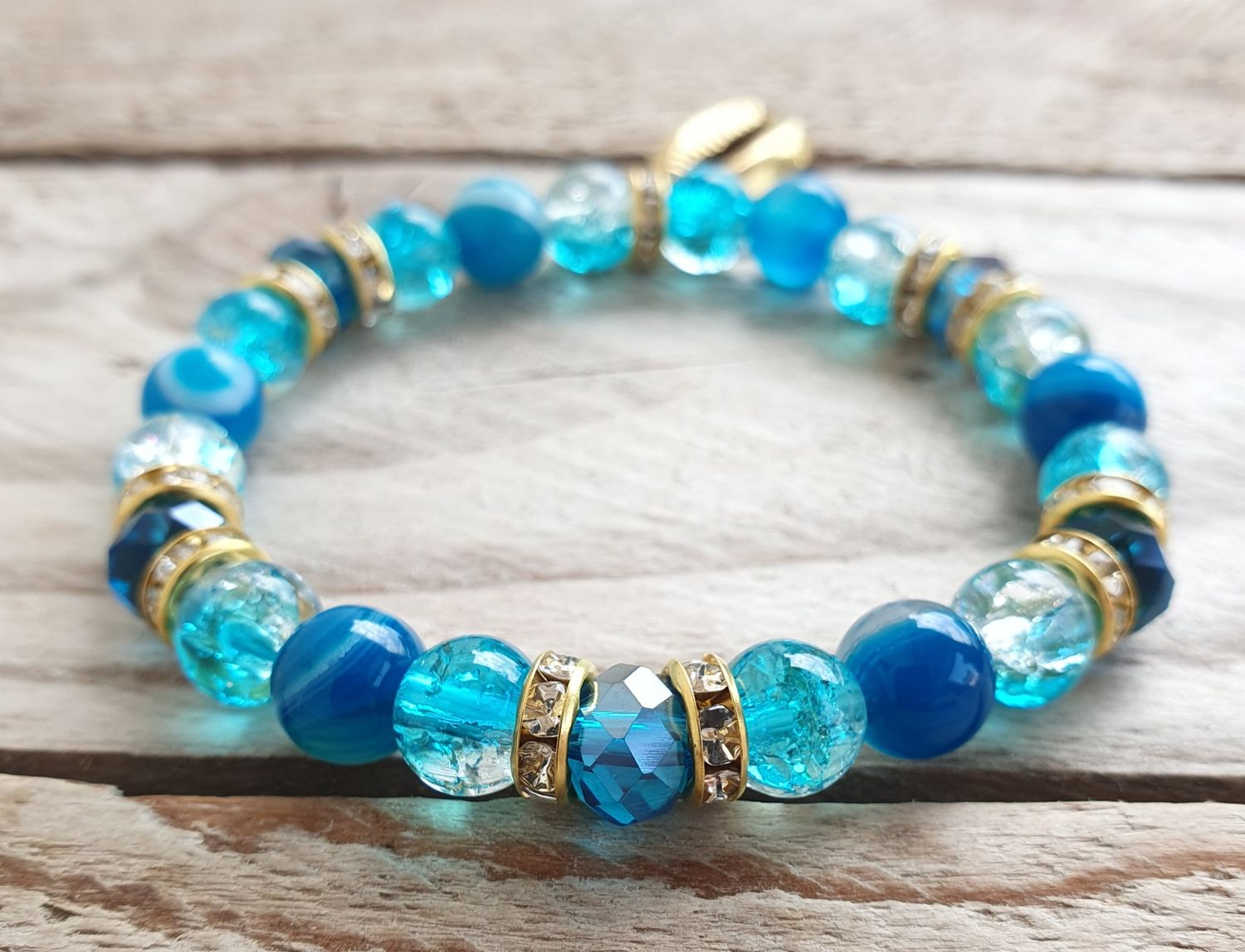 Bracelet Coquillage Agate Bleue &amp; Gold
