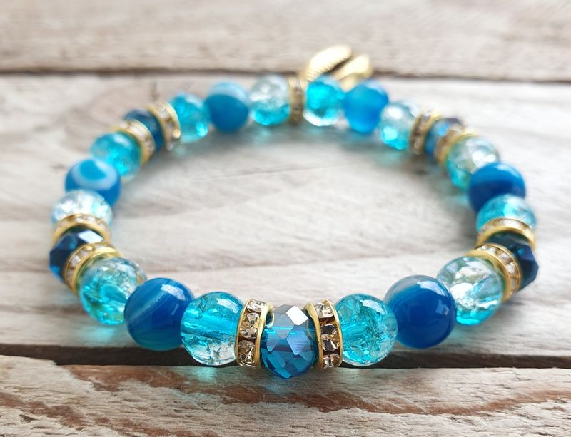 Bracelet Coquillage Agate Bleue &amp; Gold
