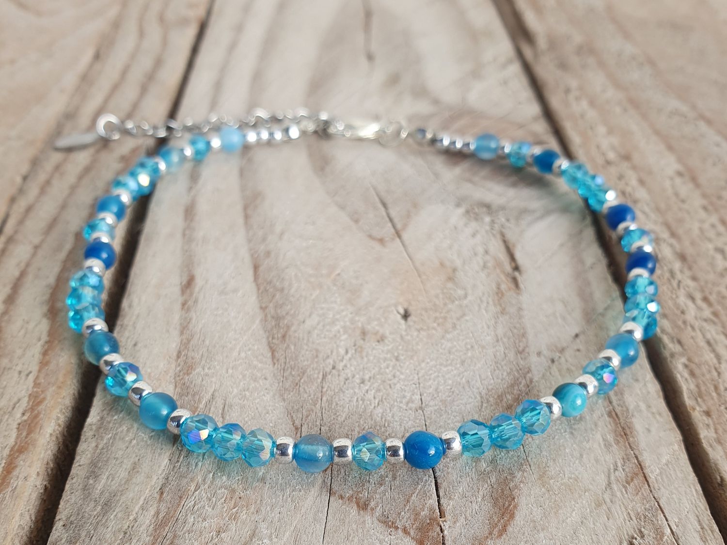 Bracelet de Cheville Agate Bleue et cristal blue