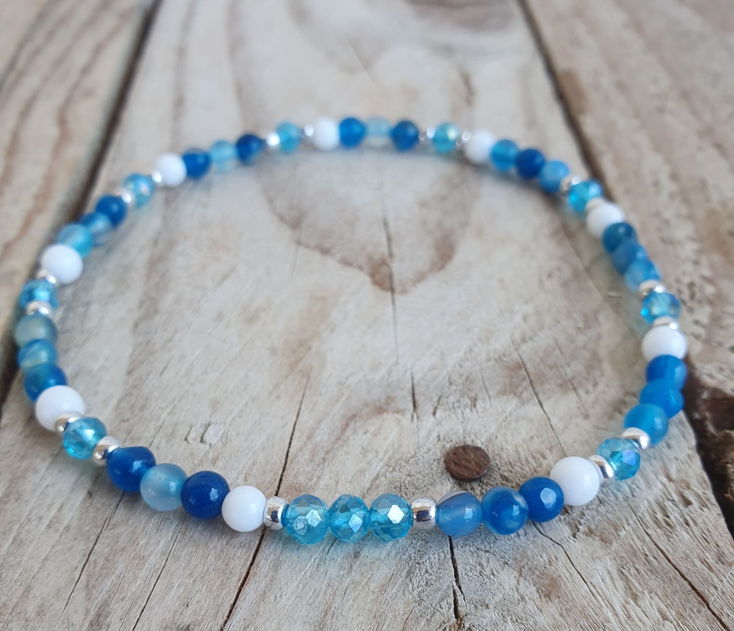 Bracelet de Cheville Easy Agate bleue &amp; Blanche