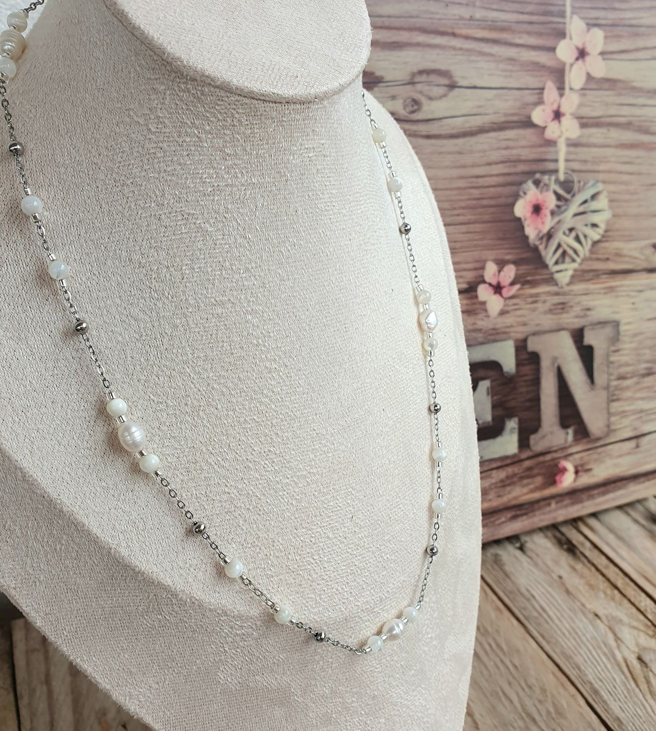 Collier &quot;PERLA&quot; Perle D&#39;eau douce &amp; Nacre Ivoire