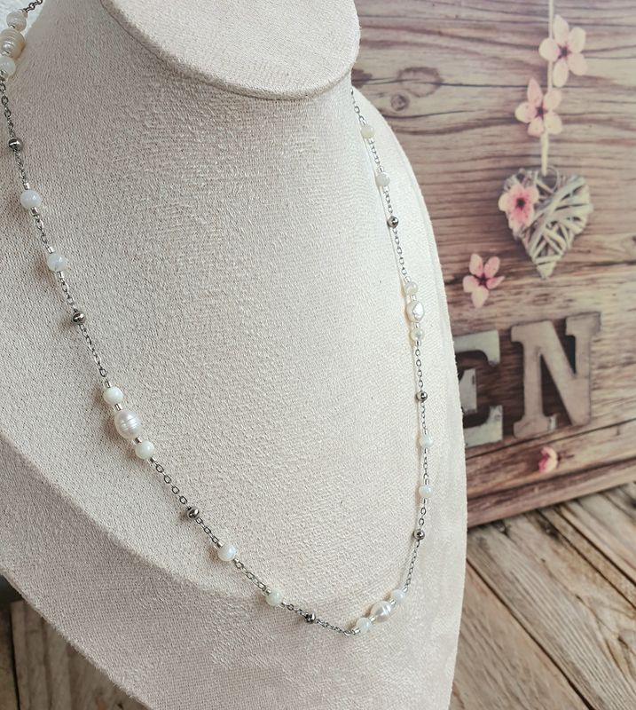 Collier &quot;PERLA&quot; Perle D&#39;eau douce &amp; Nacre Ivoire