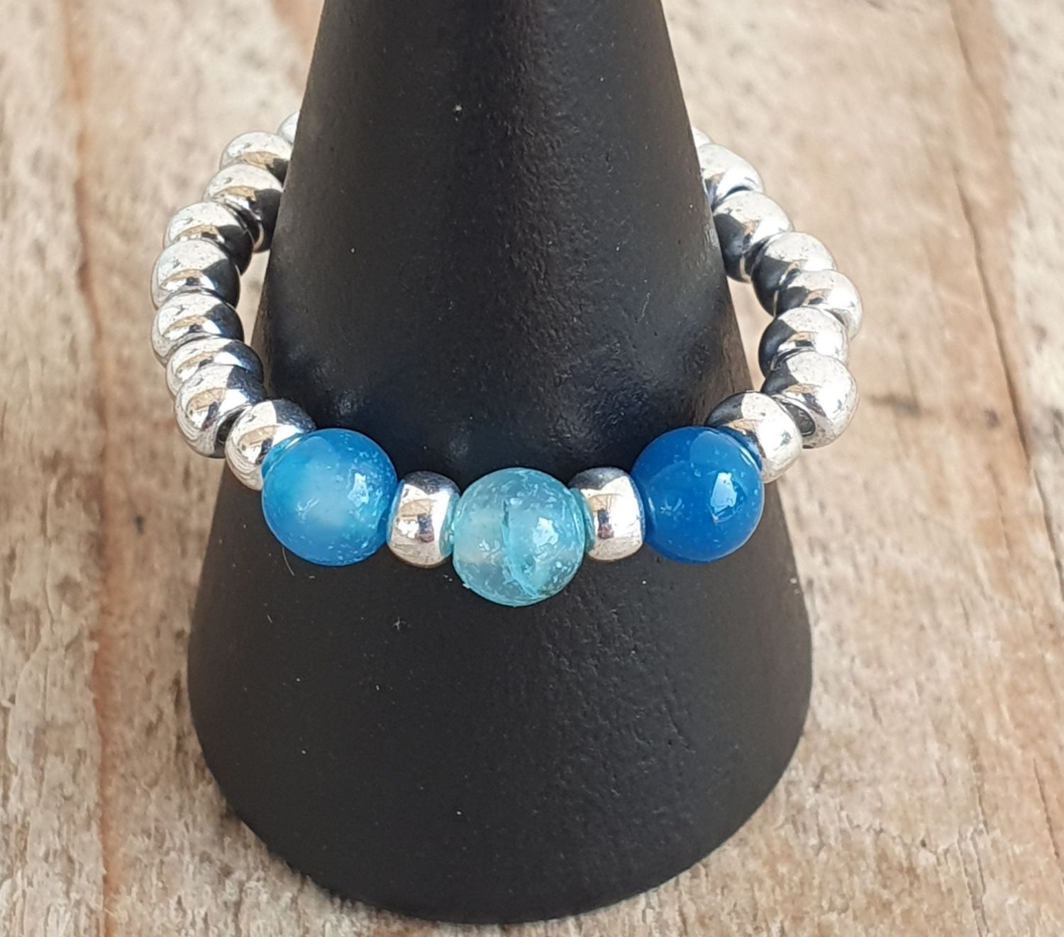 Bague  Extensible Agate Naturelle bleue 4mm
